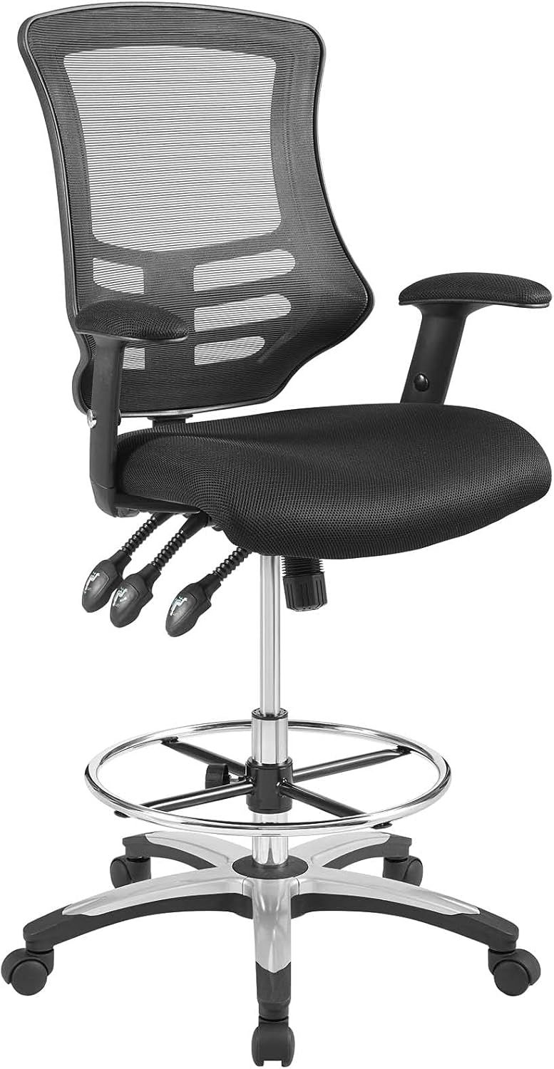 Calibrate Ergonomic 43" Black Mesh Drafting Chair with Adjustable Arms