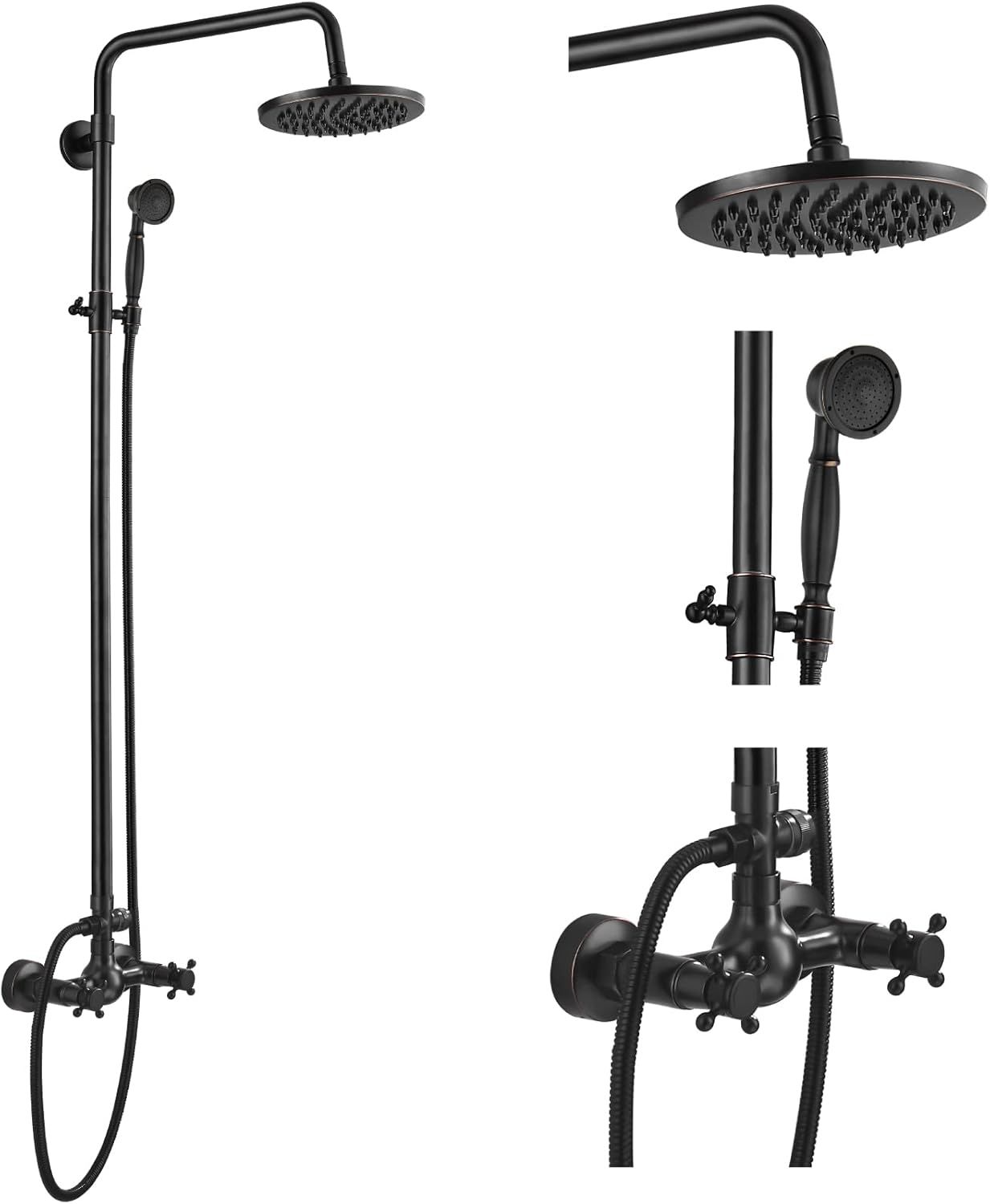 Oil Rubbed Bronze Wall-Mounted Rain Shower System with Handheld