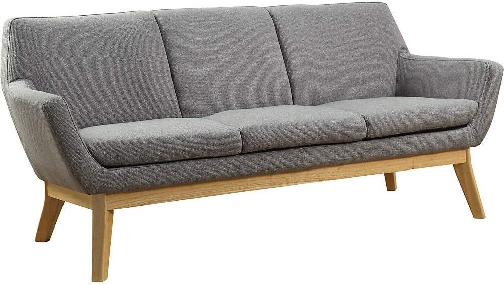 Gray Upholstered Sofa with Natural Wooden Legs