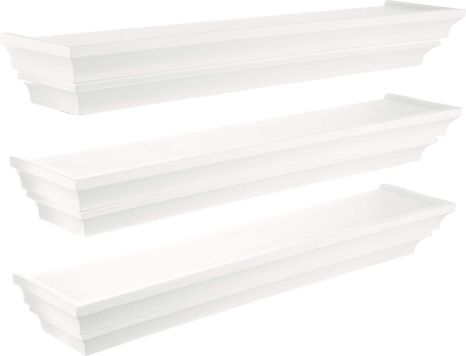 White Wood Floating Wall Shelves Set of 3