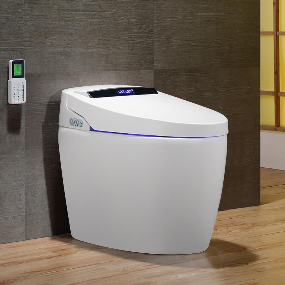 White Elongated Smart Toilet with Heated Seat and Bidet