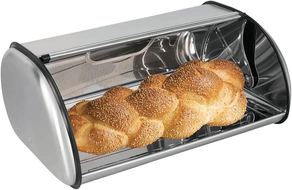 Stainless Steel Bread Box with Black Trim and Window