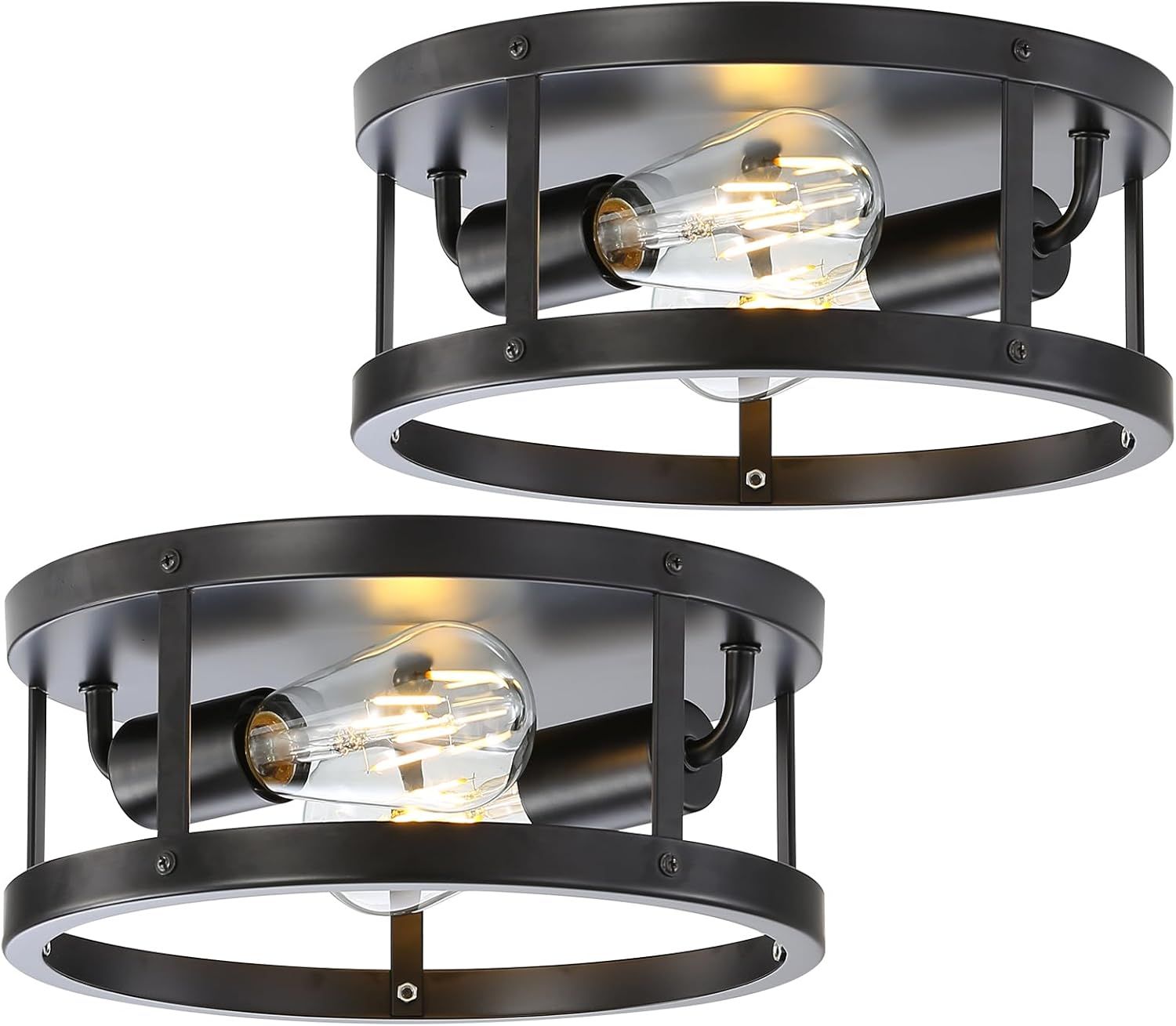 Matte Black Farmhouse Flush Mount Ceiling Light Set