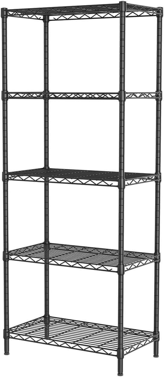 Adjustable Black Metal 5-Shelf Wire Storage Unit