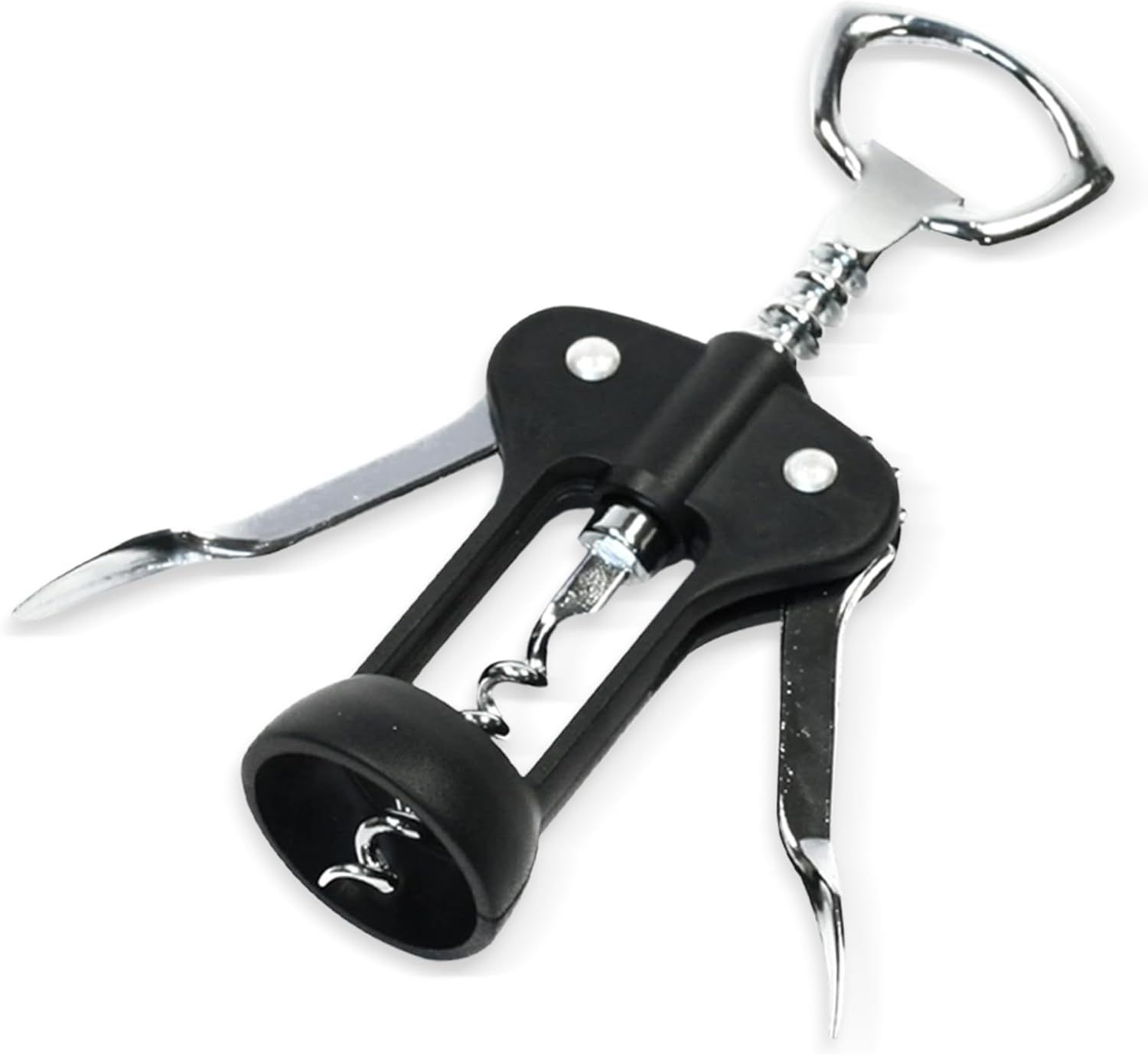 6.5-Inch Black and Chrome Winged Corkscrew with Bottle Opener