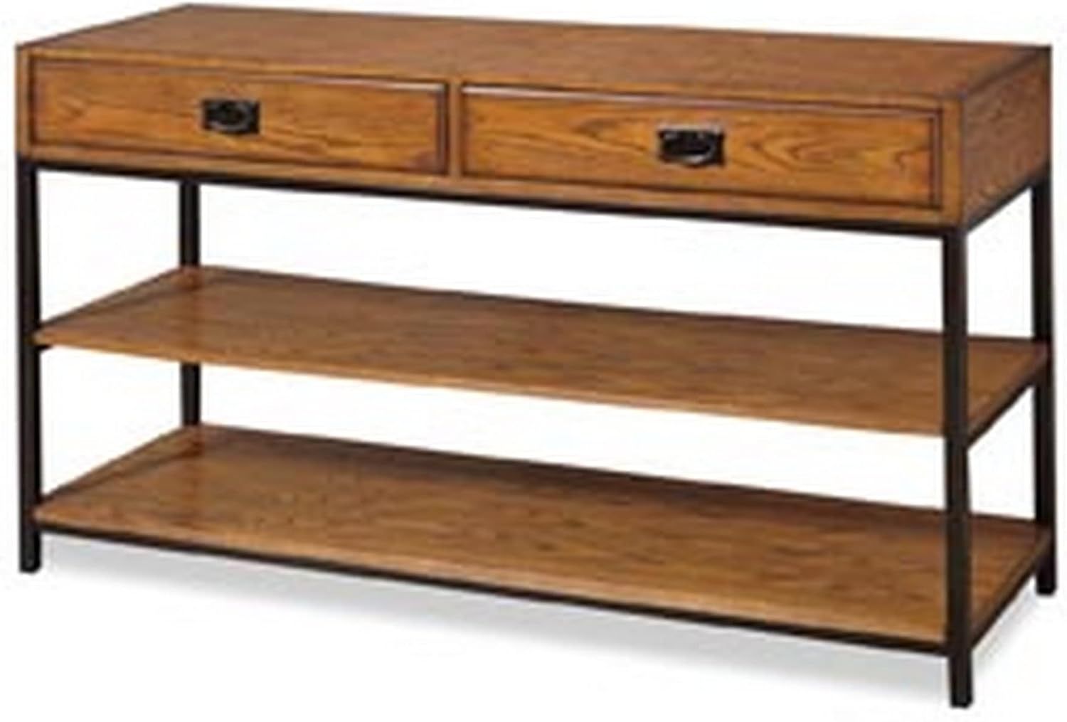 Distressed Oak and Metal Media Console with Drawers