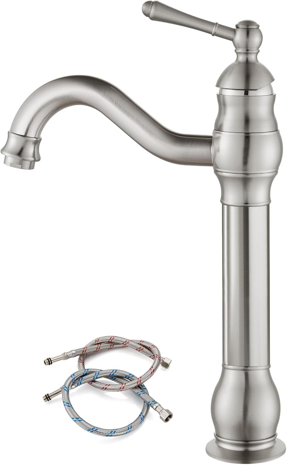 Brushed Nickel Tall Wall Mount Bathroom Faucet with Lever Handle