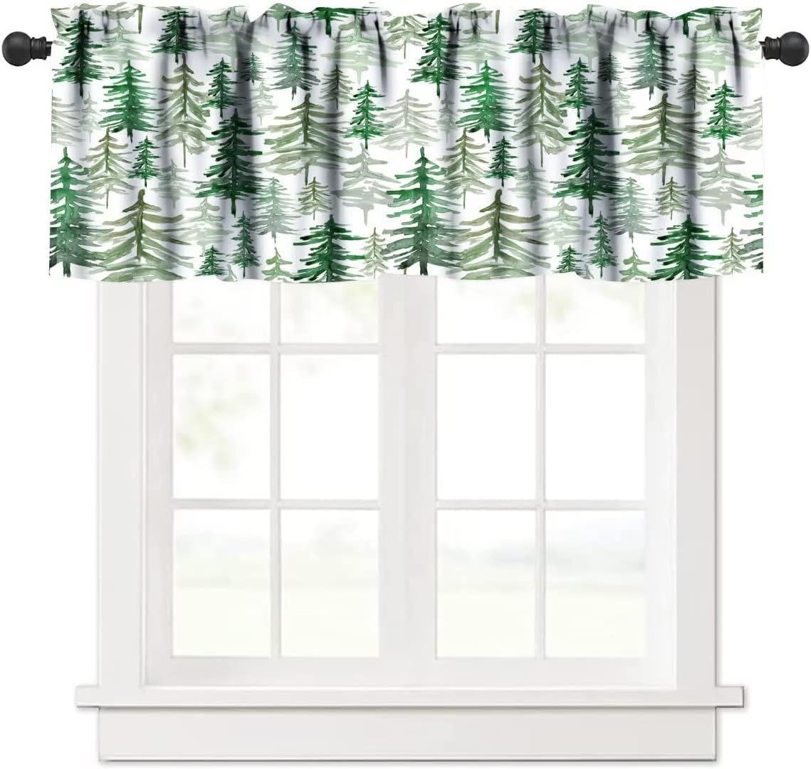 Green Forest Watercolor Blackout Polyester Valance Curtain