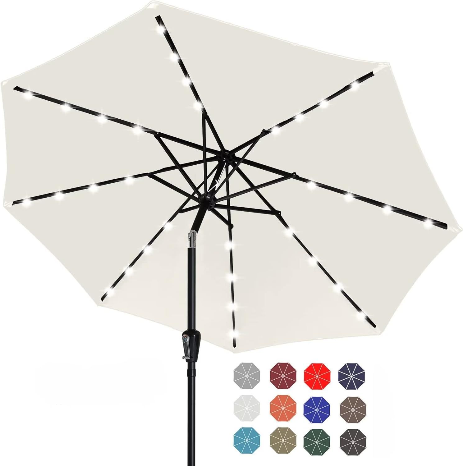 7.5FT Light Beige Solar LED Patio Umbrella with Aluminum Frame