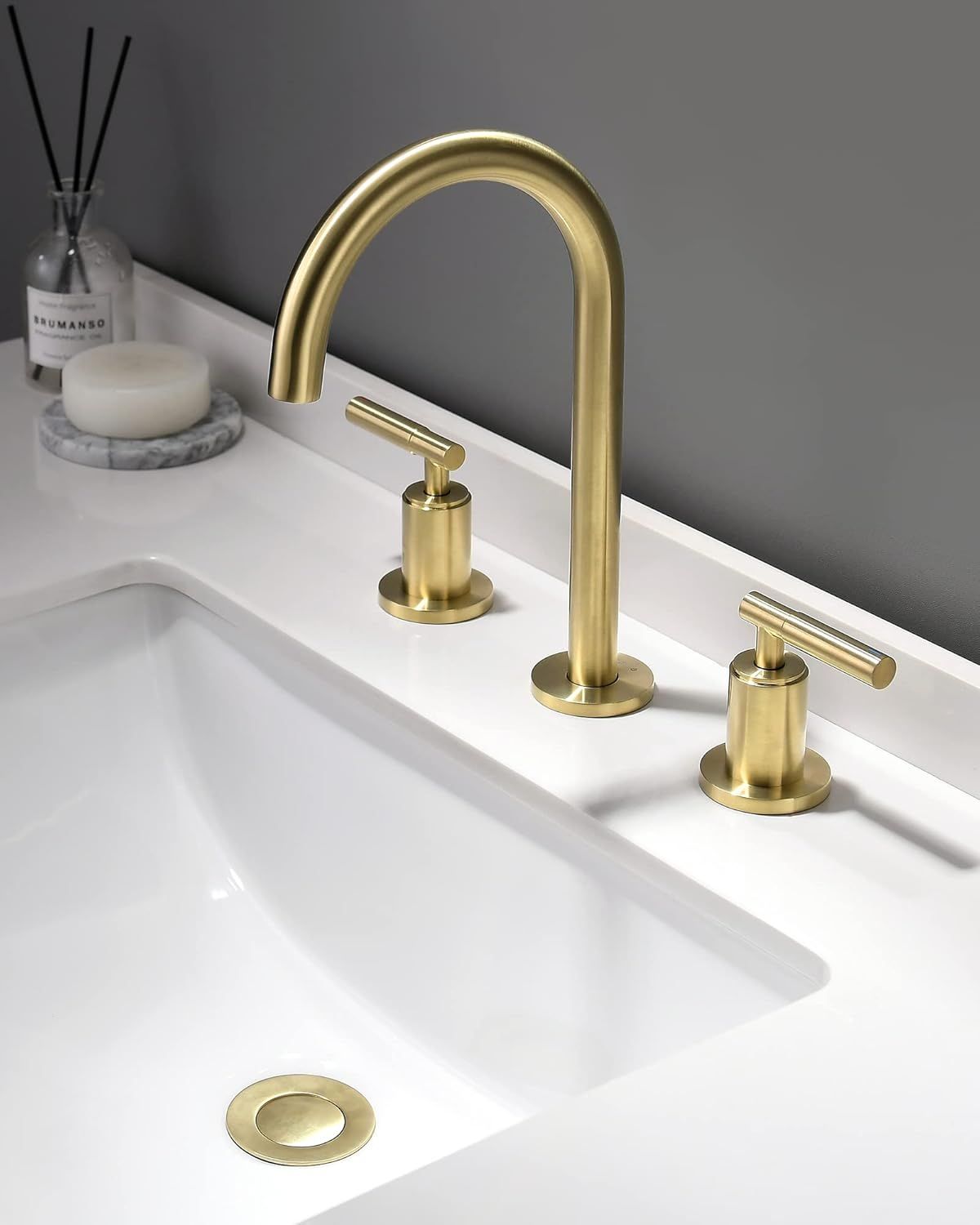 Brushed Gold Brass 3-Hole Bathroom Faucet with Pop-Up Drain