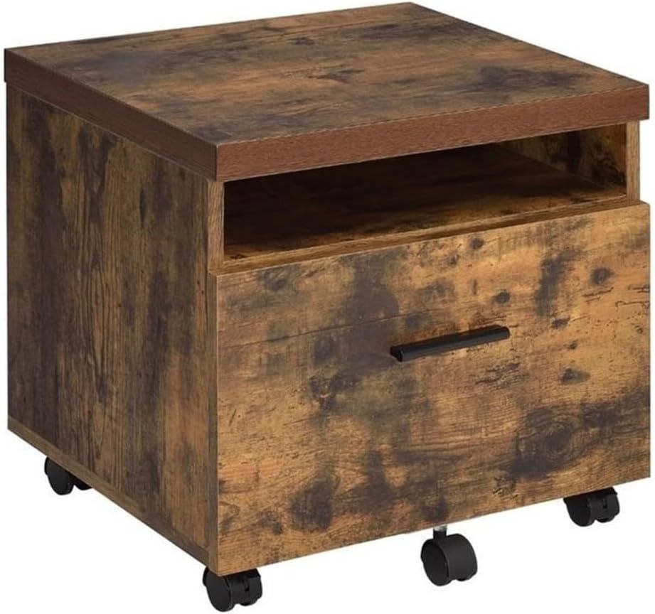 Weathered Oak Mobile File Cabinet with Drawer and Open Storage