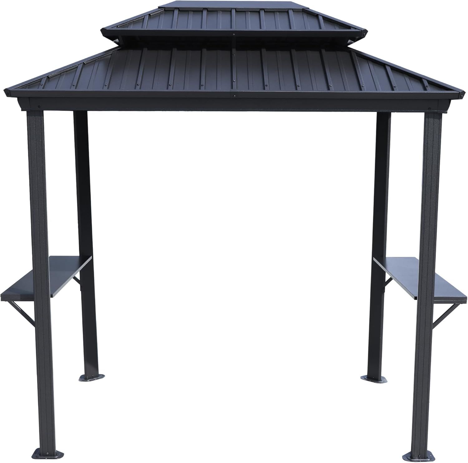 Gray Aluminum Hardtop Grill Gazebo with Side Shelves