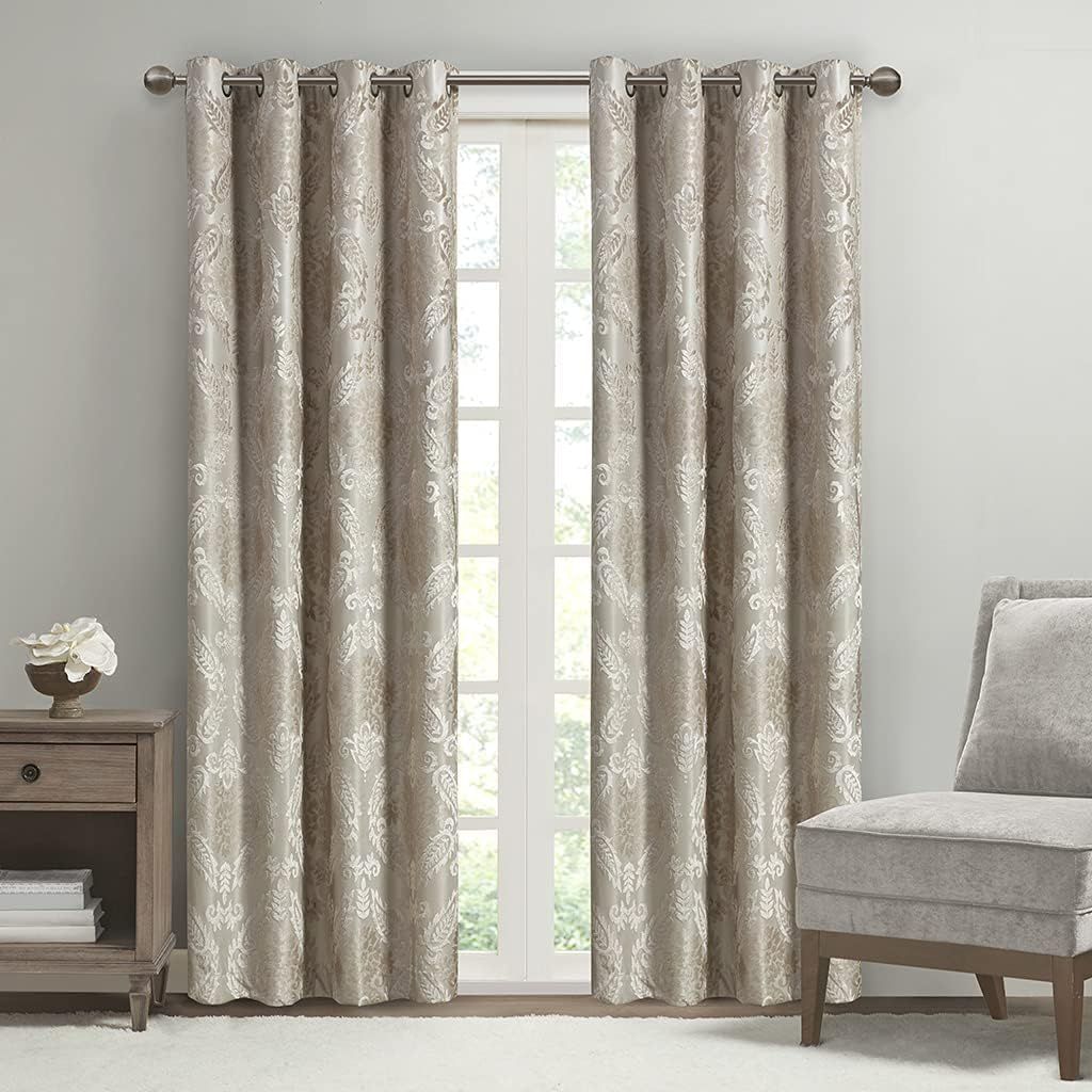 Navy Jacquard Paisley Blackout Grommet Curtain Panel