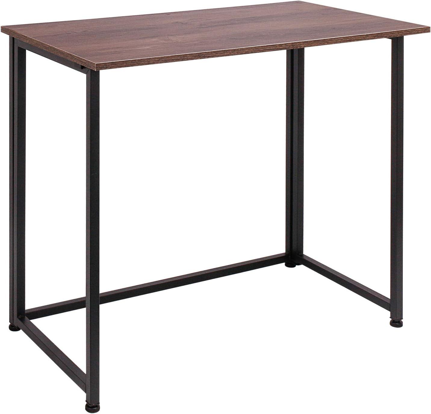 Dark Brown and Black Foldable Wood Computer Desk