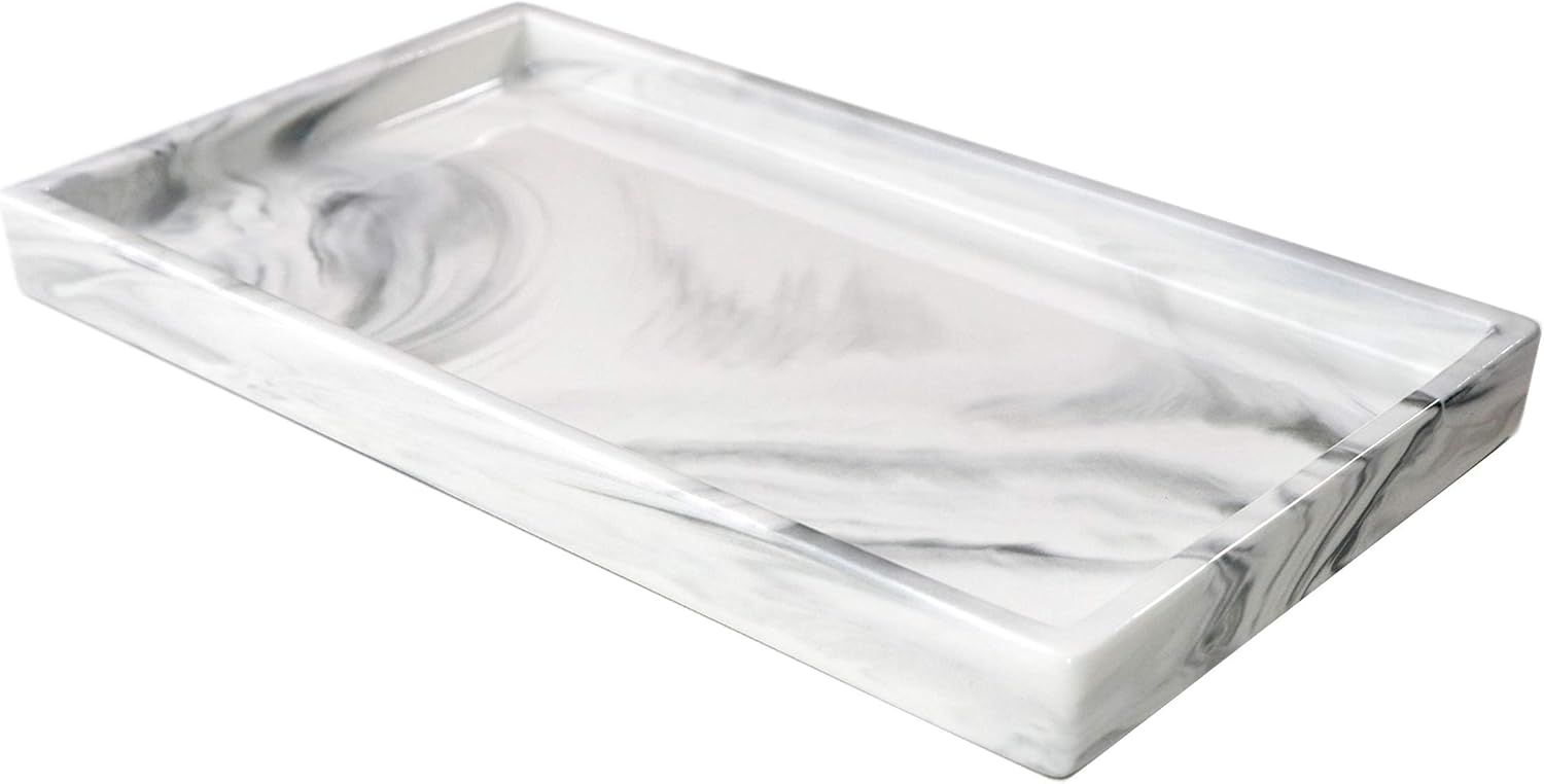 White Marble Ceramic Vanity Tray for Jewelry and Cosmetics