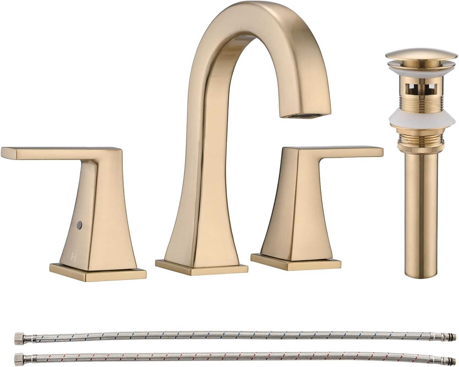 Brushed Gold Double Handle Widespread Bathroom Faucet Set