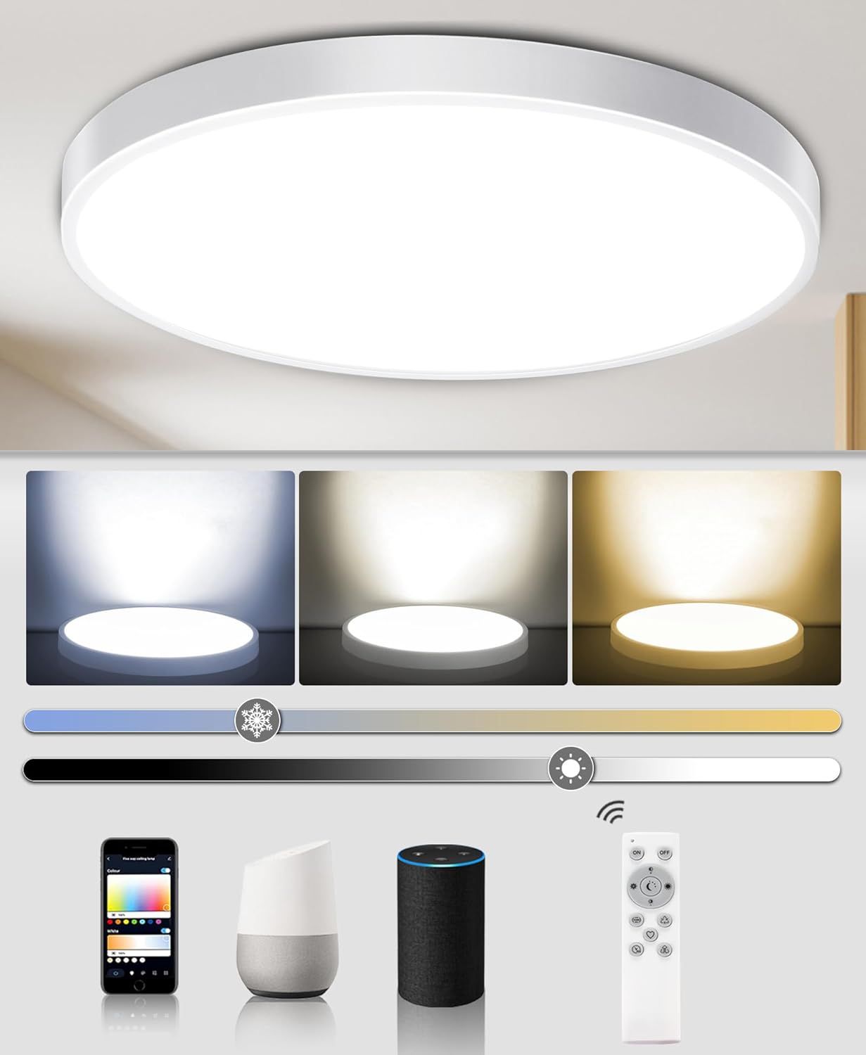 Smart Dimmable LED Ceiling Light with Remote Control