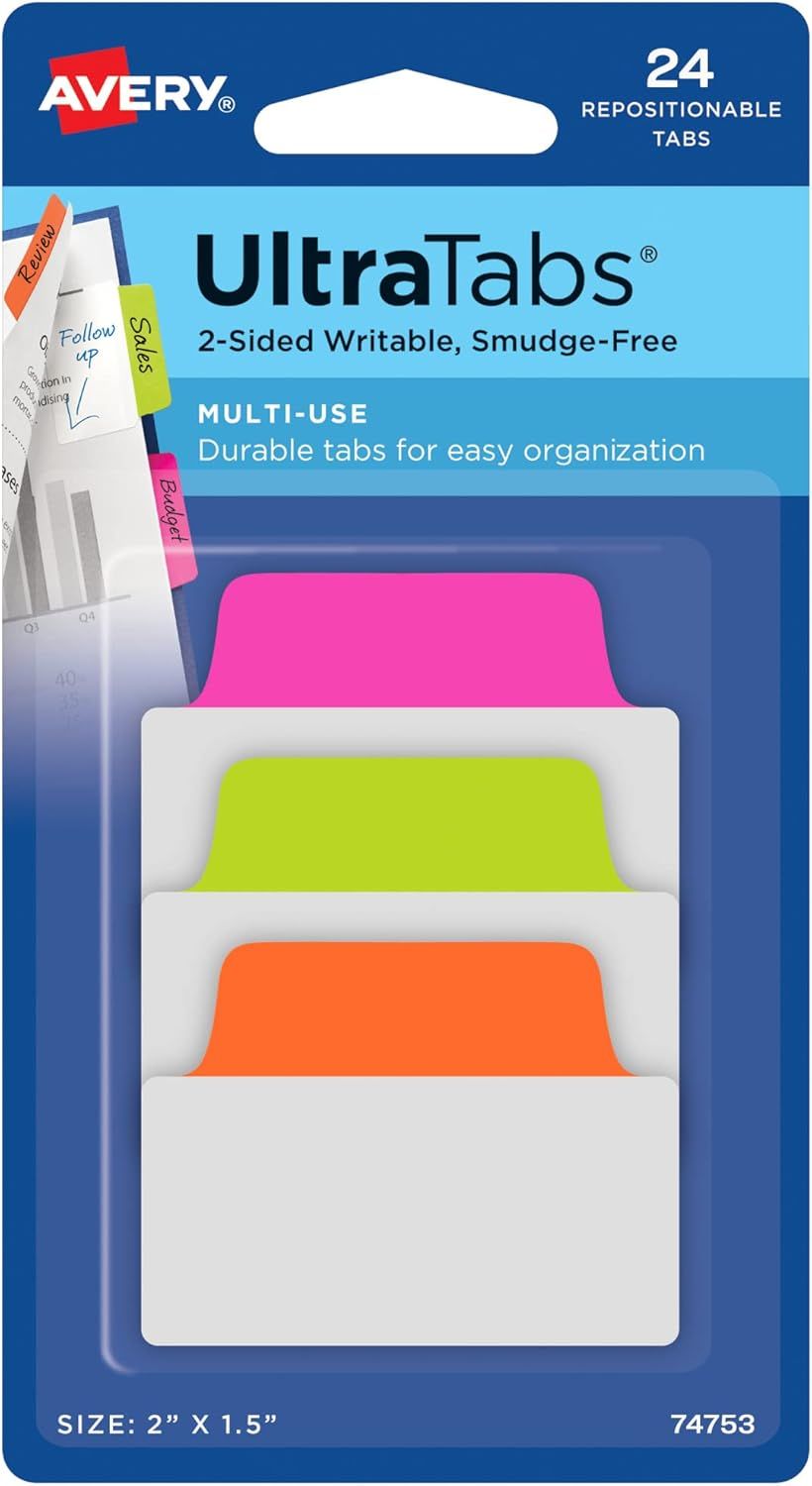 Neon Pink, Green, and Orange Repositionable Self-Adhesive Tabs