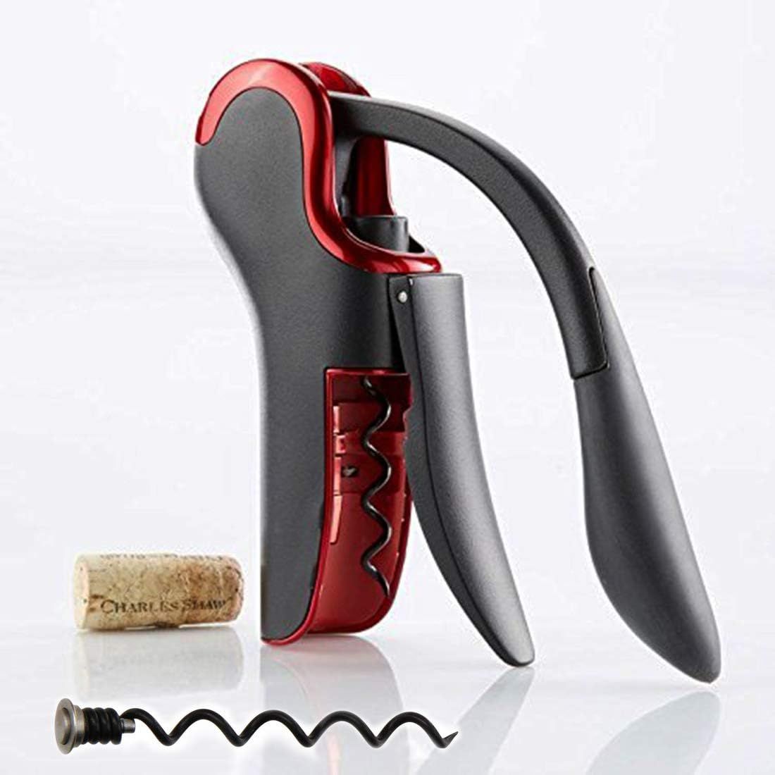 Compact Red and Black Vertical Wine Bottle Opener with Foil Cutter