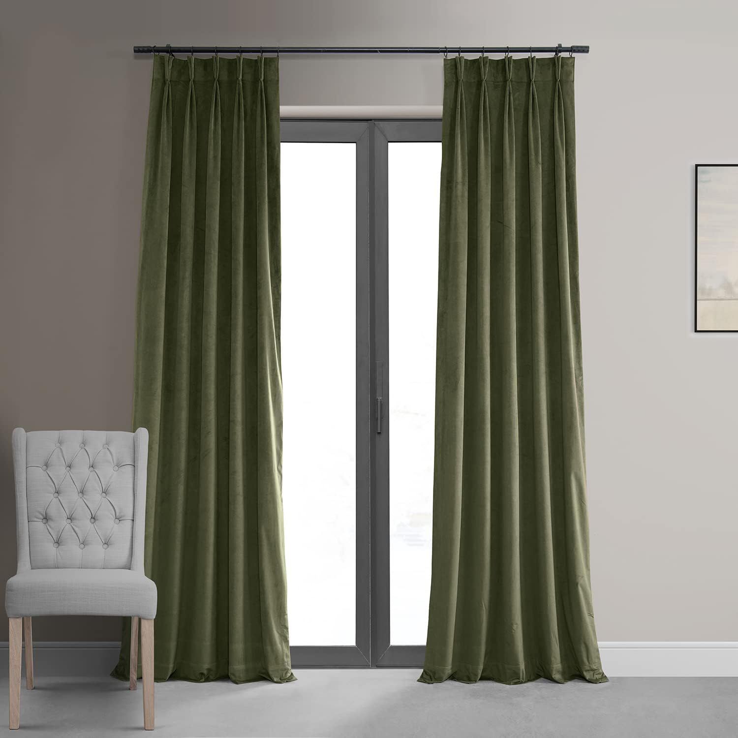 HPD Half Price Drapes Velvet Blackout Curtains/Drapes - 84 Inches Long 1 Panel Blackout Curtain Signature Pleated for Living Room & Bedroom - 25W X 84L, Hunter Green