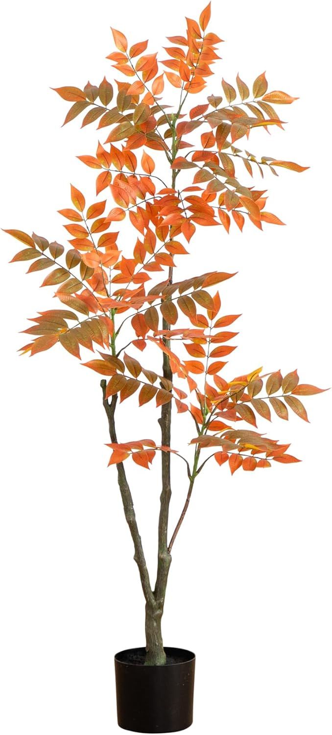 48'' Orange and Green Artificial Sumac Tree in Black Pot