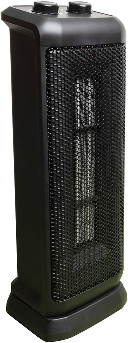 Black Ceramic Electric Tower Heater with Thermostat and Automatic Shut-off