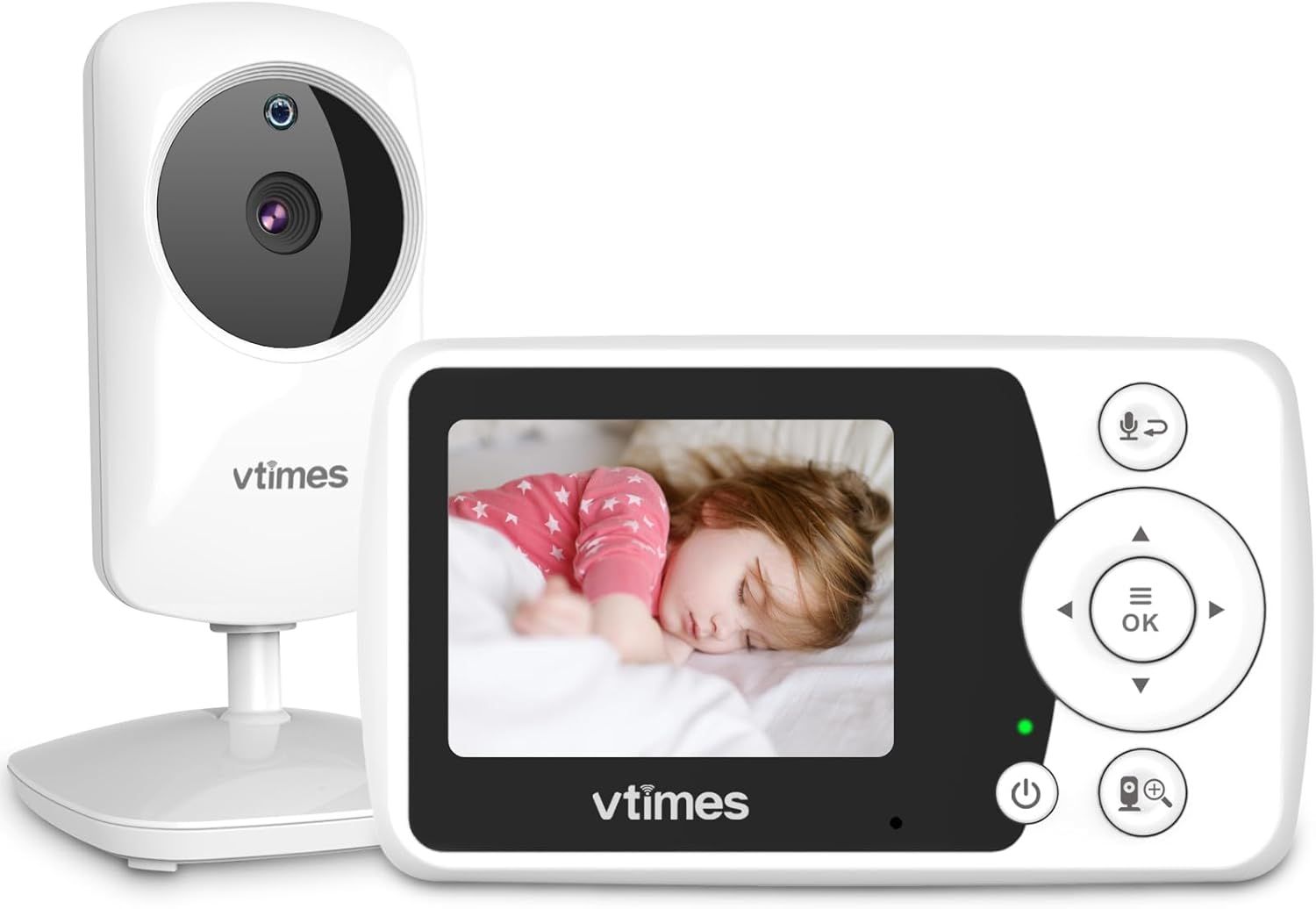 White Digital Baby Monitor with Night Vision and 2.4" Screen