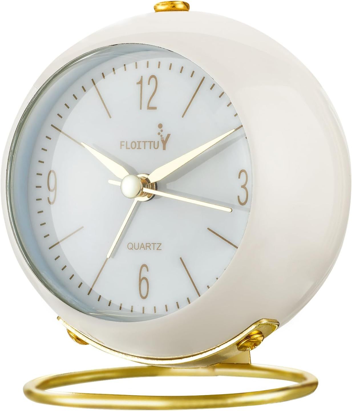 White and Gold Silent Analog Alarm Clock for Kids