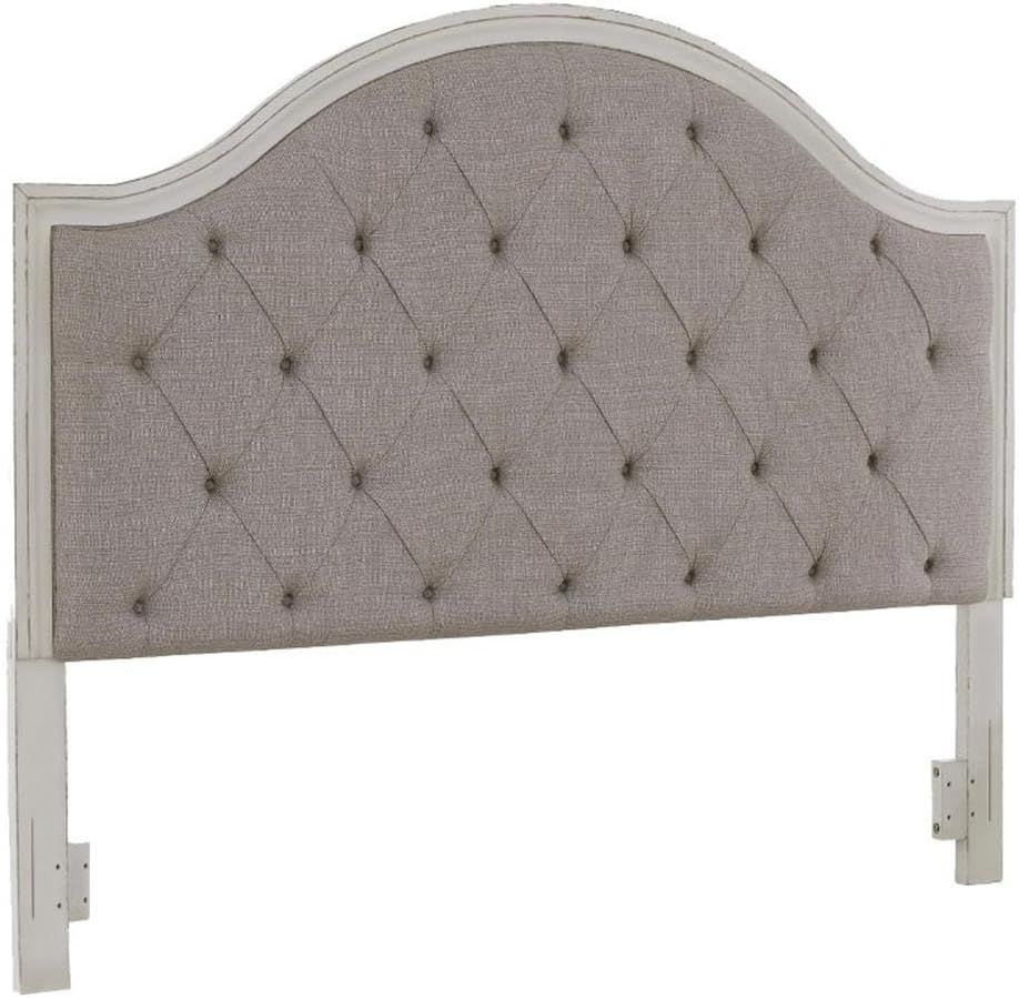 King Beige and White Tufted Upholstered Panel Headboard