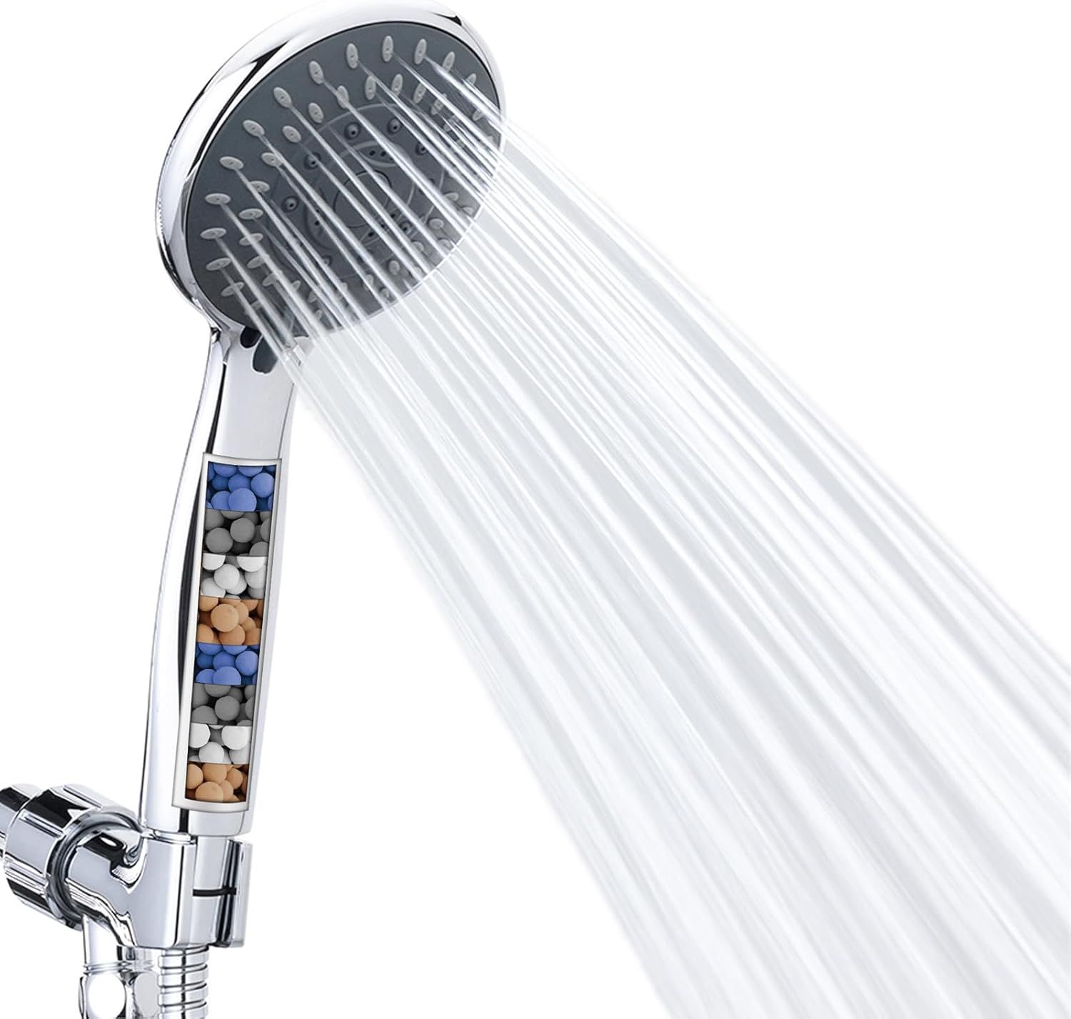 Chrome Handheld Shower Head with Filter and 5 Spray Modes