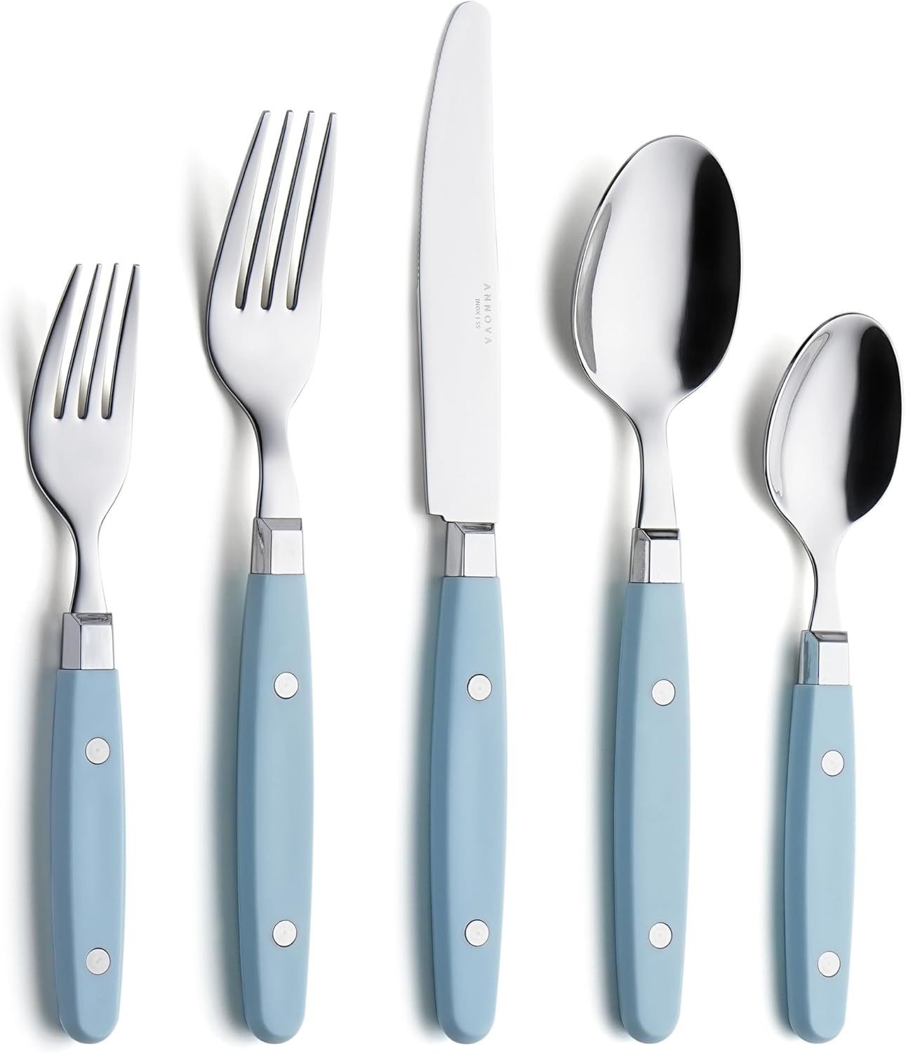 Light Blue Stainless Steel 20-Piece Retro Flatware Set