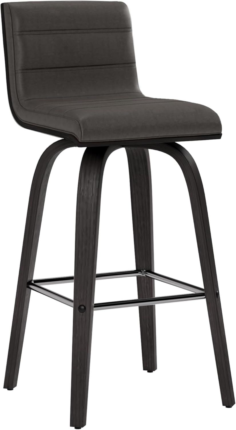 Vienna 26" Gray Faux Leather and Black Wood Swivel Bar Stool