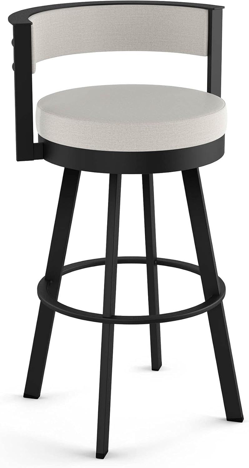 Light Grey Polyester and Black Metal Swivel Counter Stool