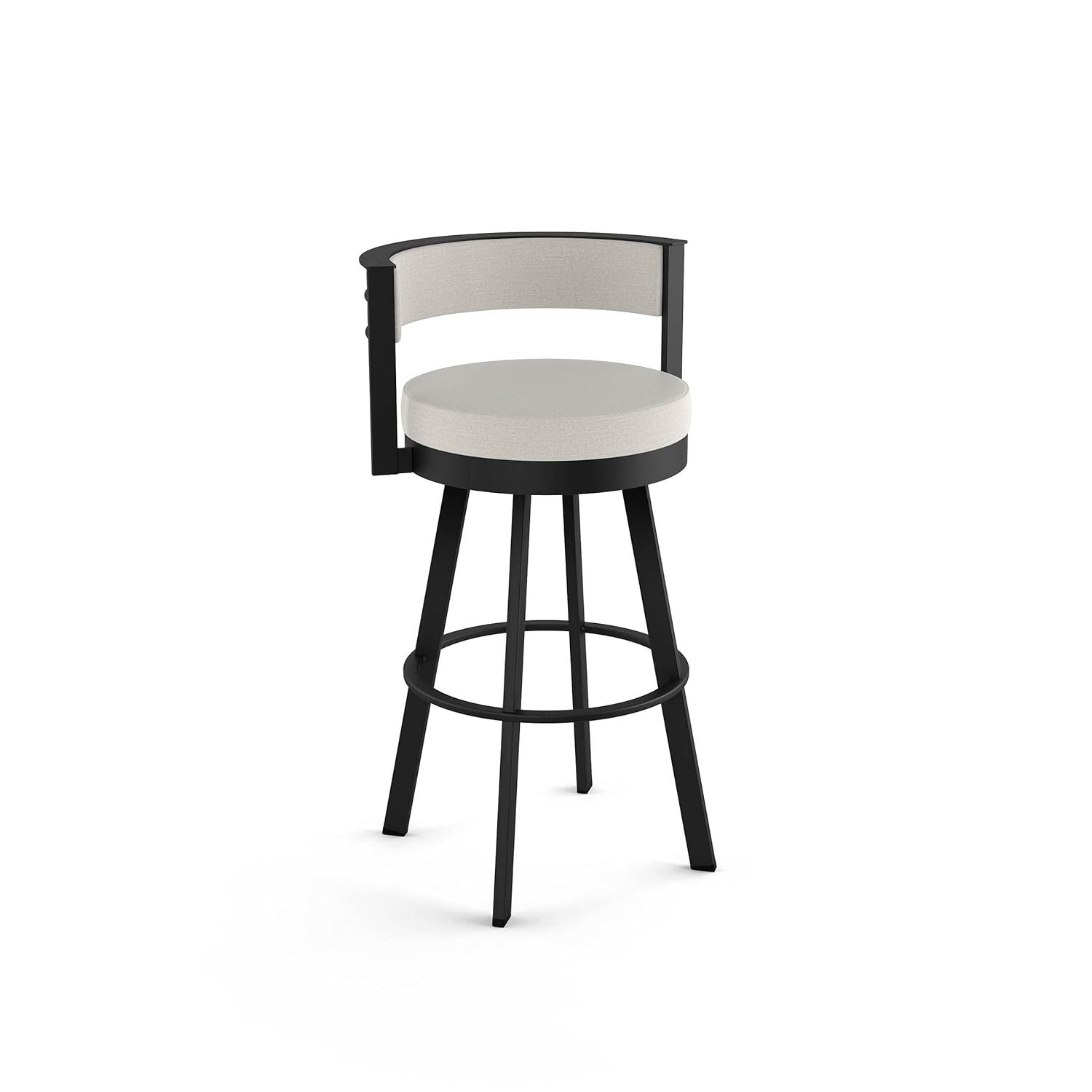 Light Grey Polyester and Black Metal Swivel Counter Stool