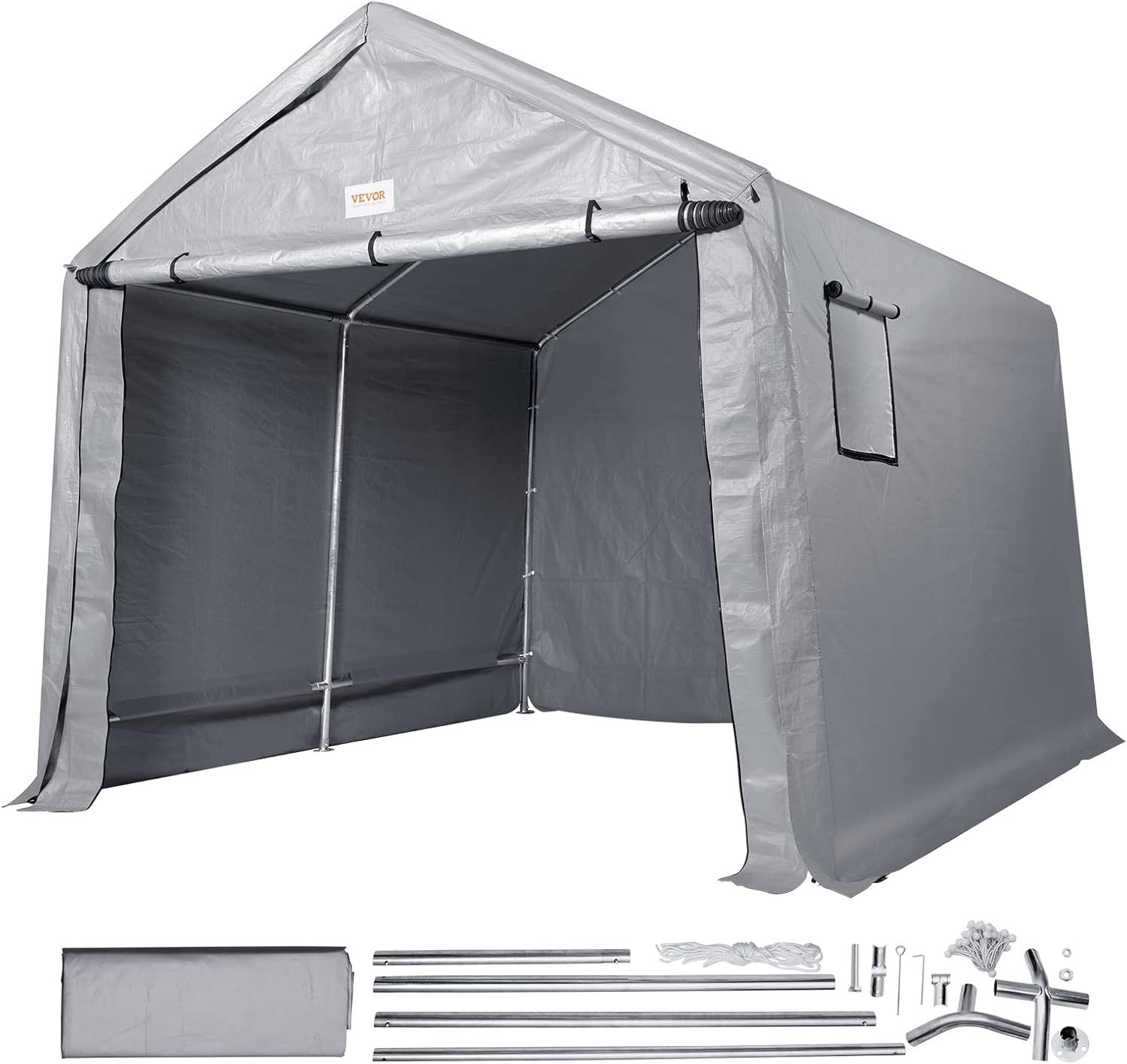 Gray 10' x 10' Portable Storage Shed with Windows and Steel Frame