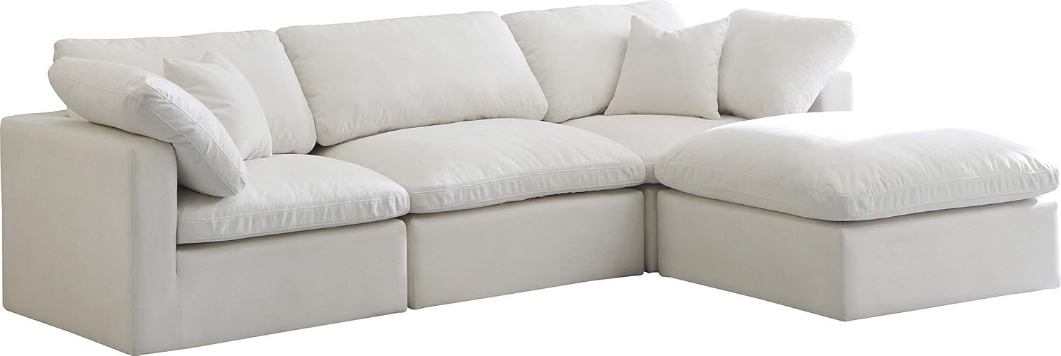 Luxurious Off-White Velvet Four-Piece Sectional with Down Fill Cushions