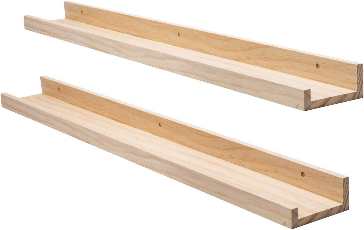 Natural Wood 36-Inch Floating Wall Shelves with Lip