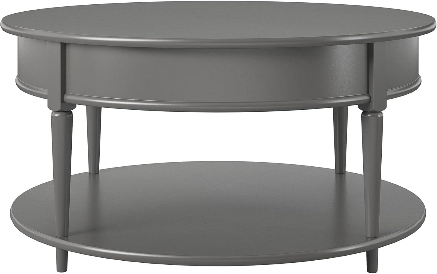 Gray Round MDF Coffee Table with Lower Shelf