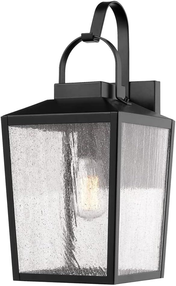 Black Bronze Outdoor Wall Lantern with Seeded Glass