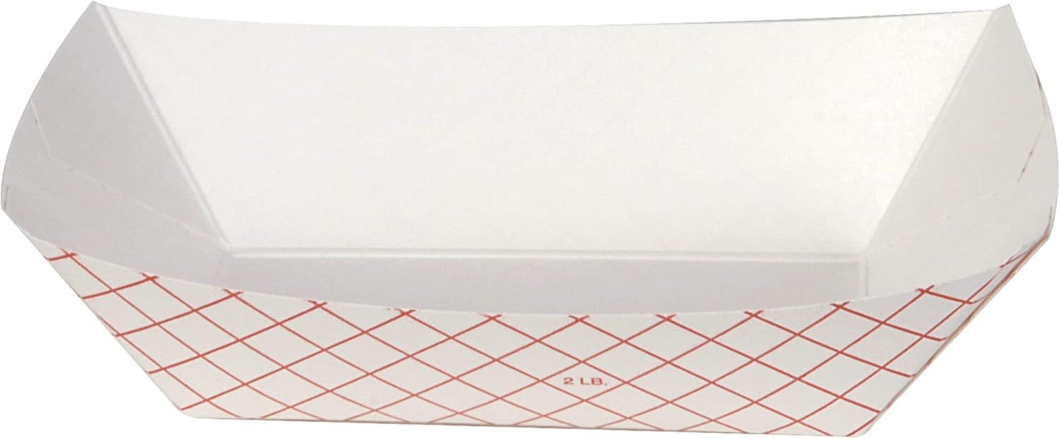 Red Plaid Polycoated Paper Food Tray, 1 lb Capacity