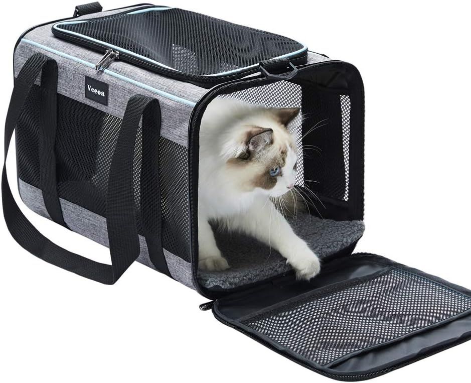 Gray Soft-Sided Airline Approved Pet Carrier with Mesh Windows