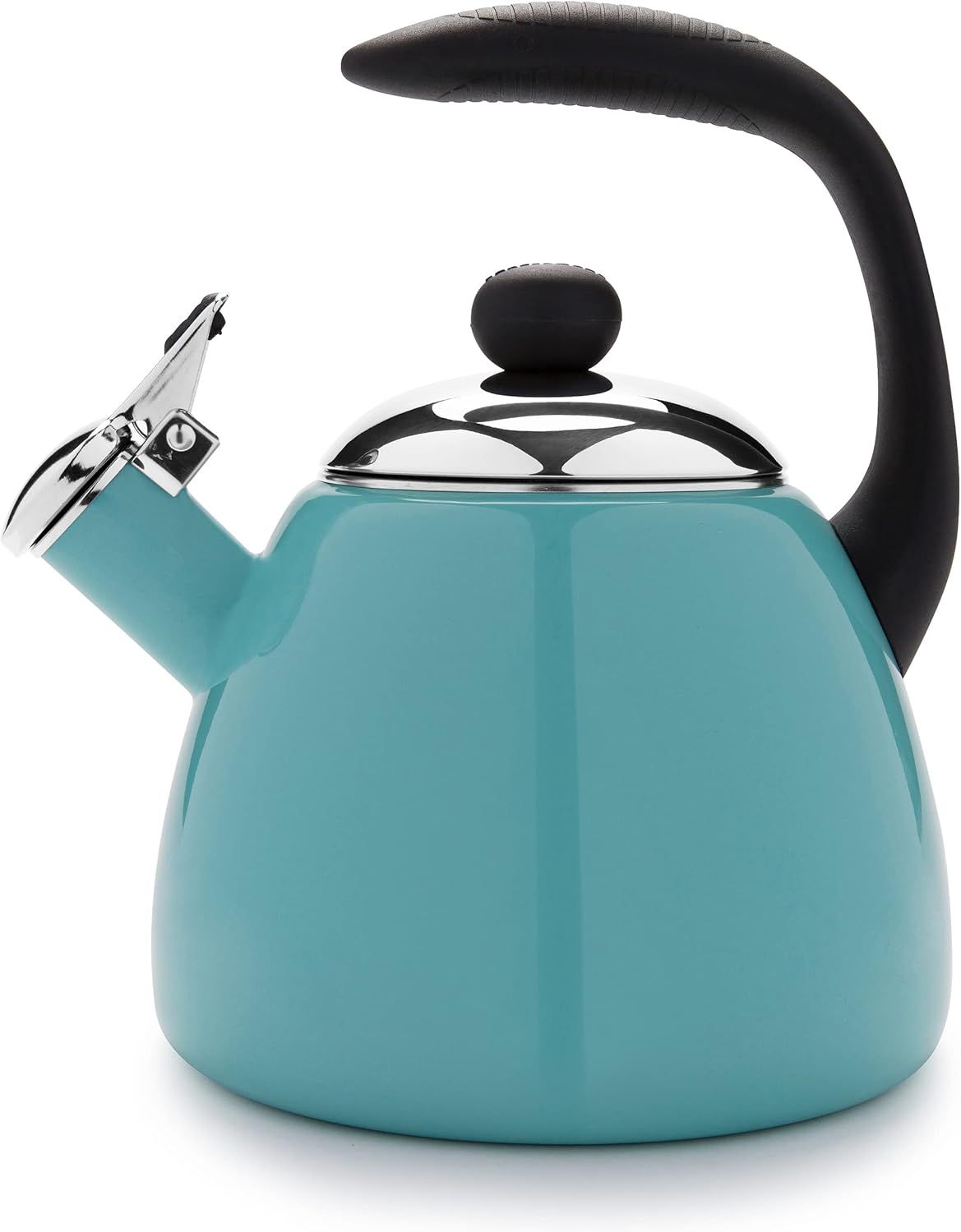 Aqua Enamel Whistling Tea Kettle with Silicone Handle, 2.5 Quart