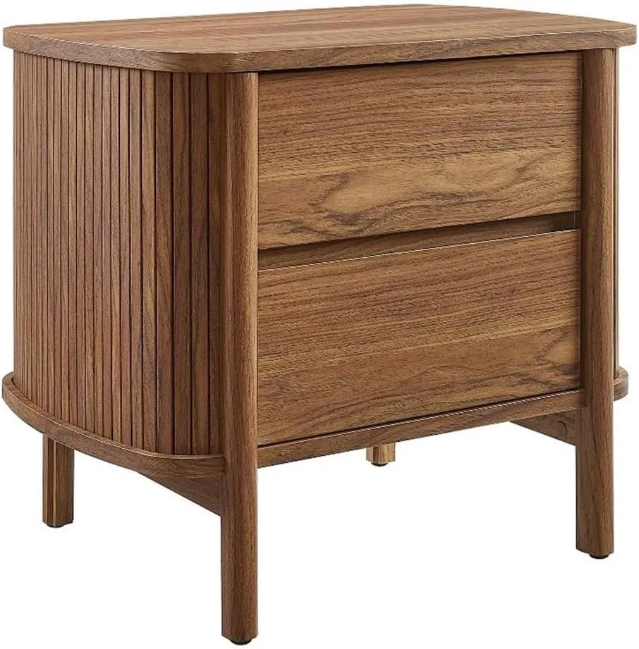 Cadence Walnut 2-Drawer Fluted Nightstand