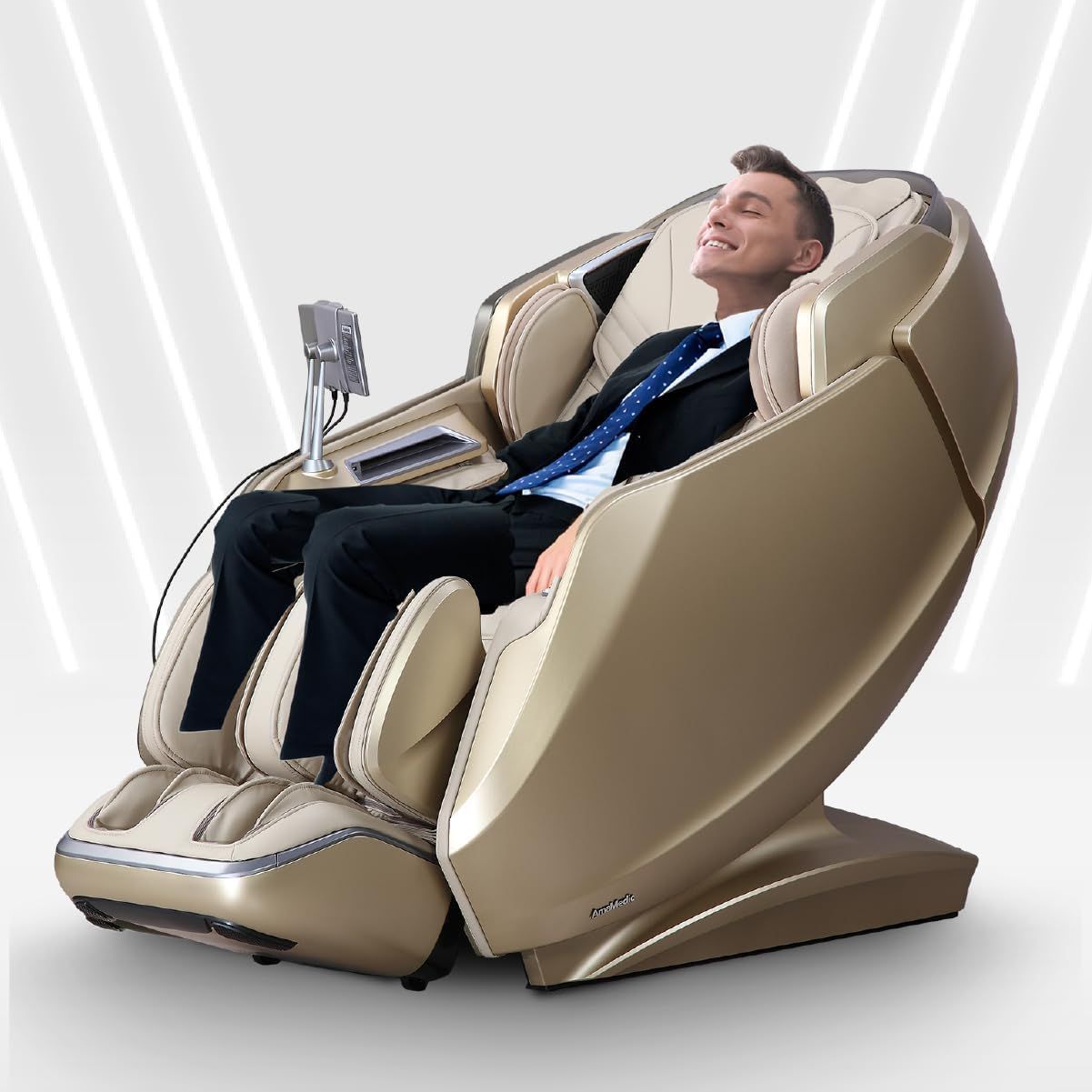 Beige Full Body Massage Recliner with Adjustable Headrest