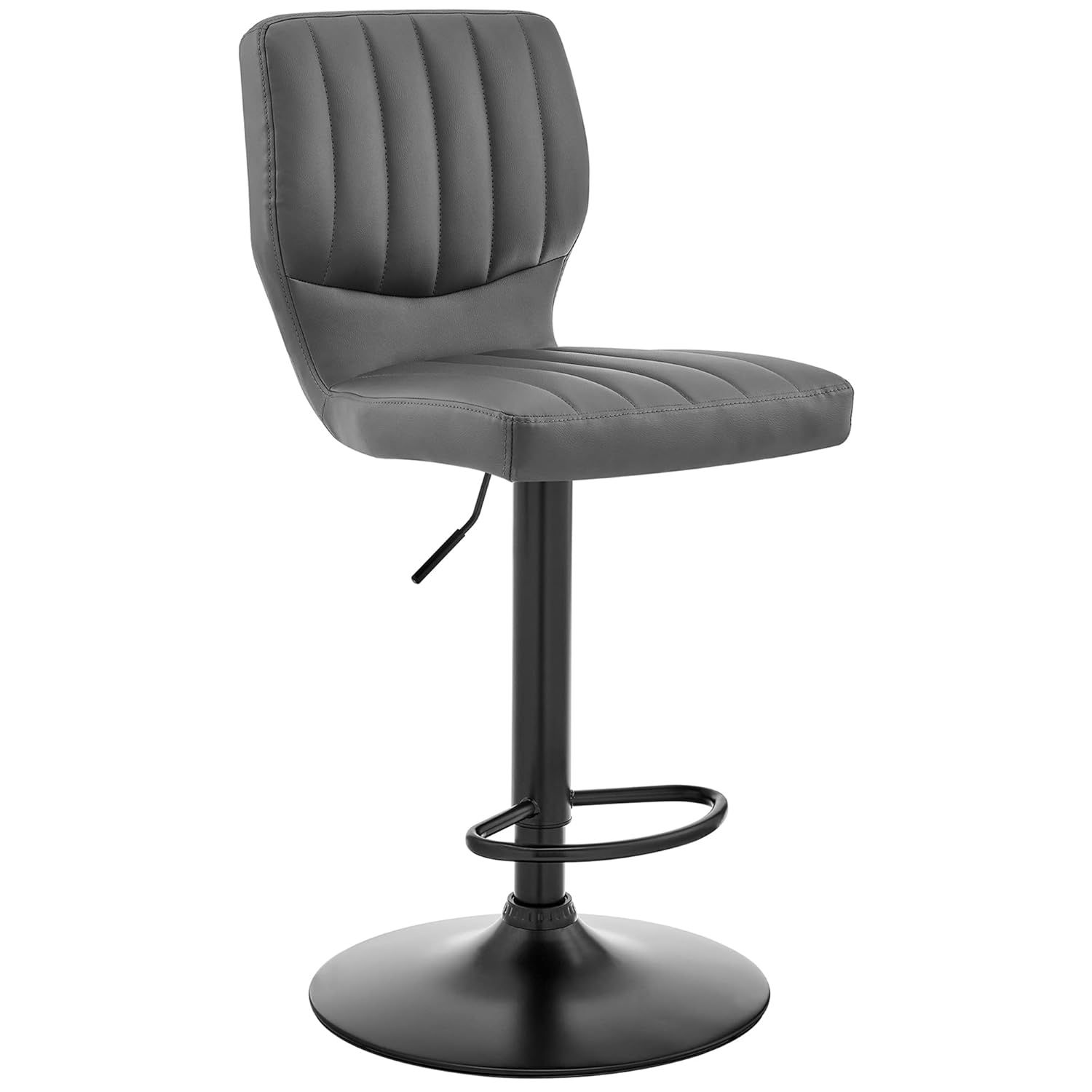 Contemporary Gray Leather Swivel Bar Stool with Adjustable Height
