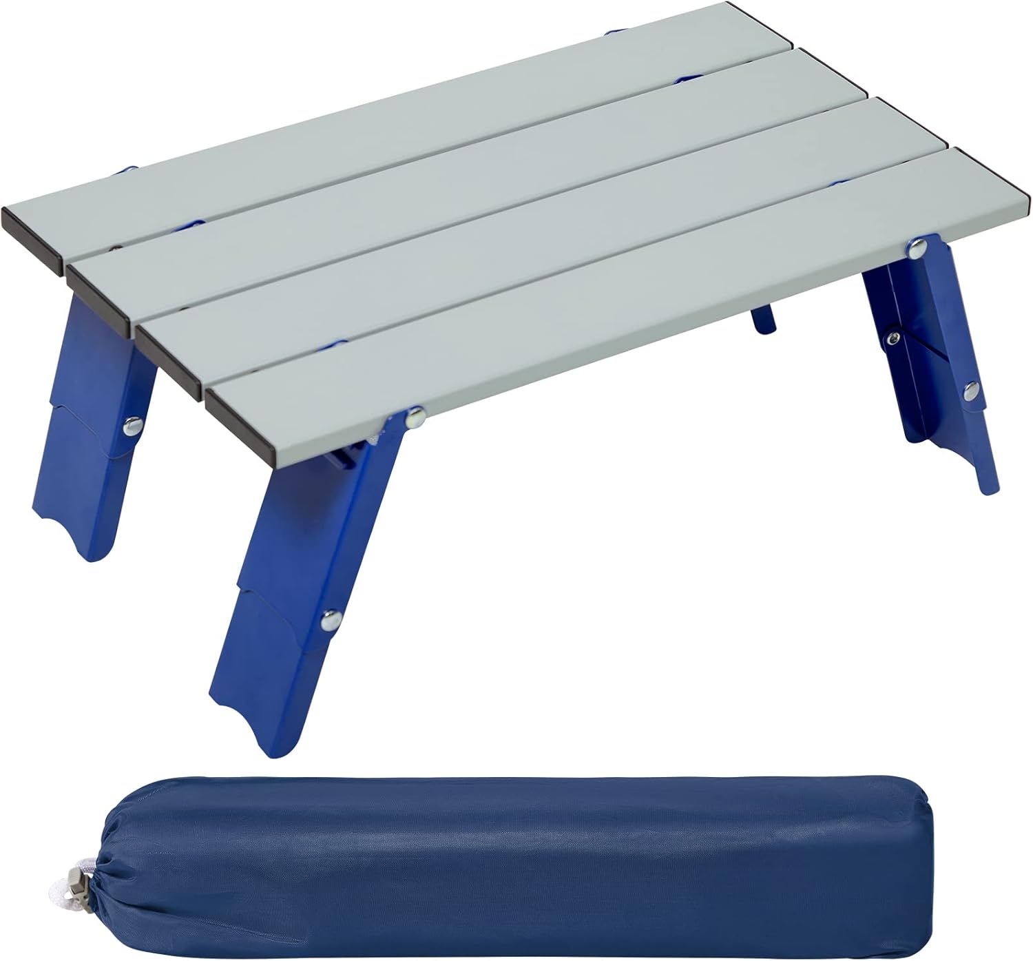 Portable Silver and Blue Aluminum Mini Folding Beach Table