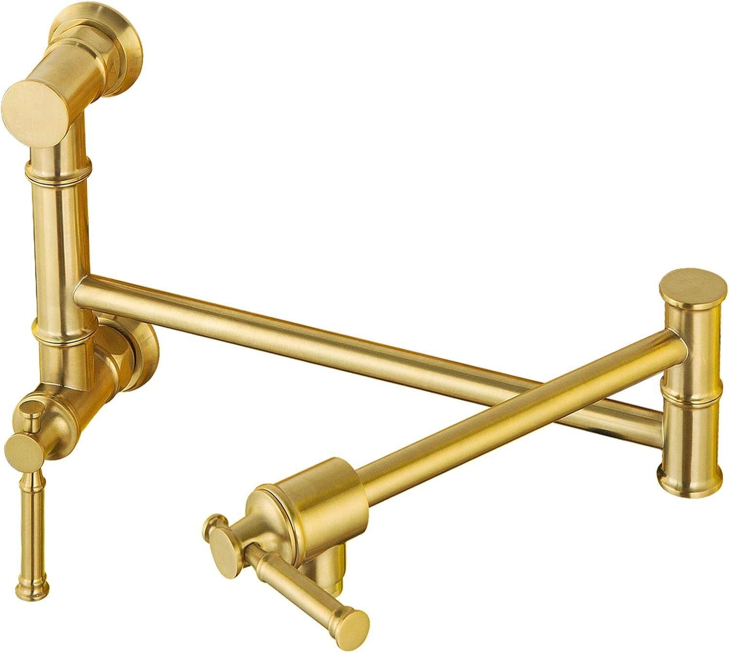 Brushed Gold Brass Wall-Mount Pot Filler Faucet with Swing Arm