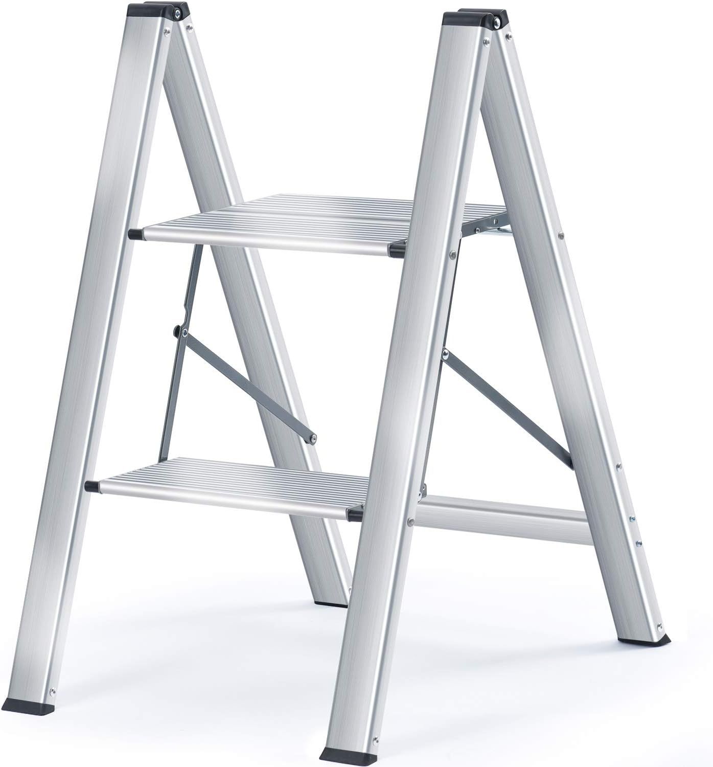 Slim Folding Aluminum 2-Step Ladder with Wide Steps