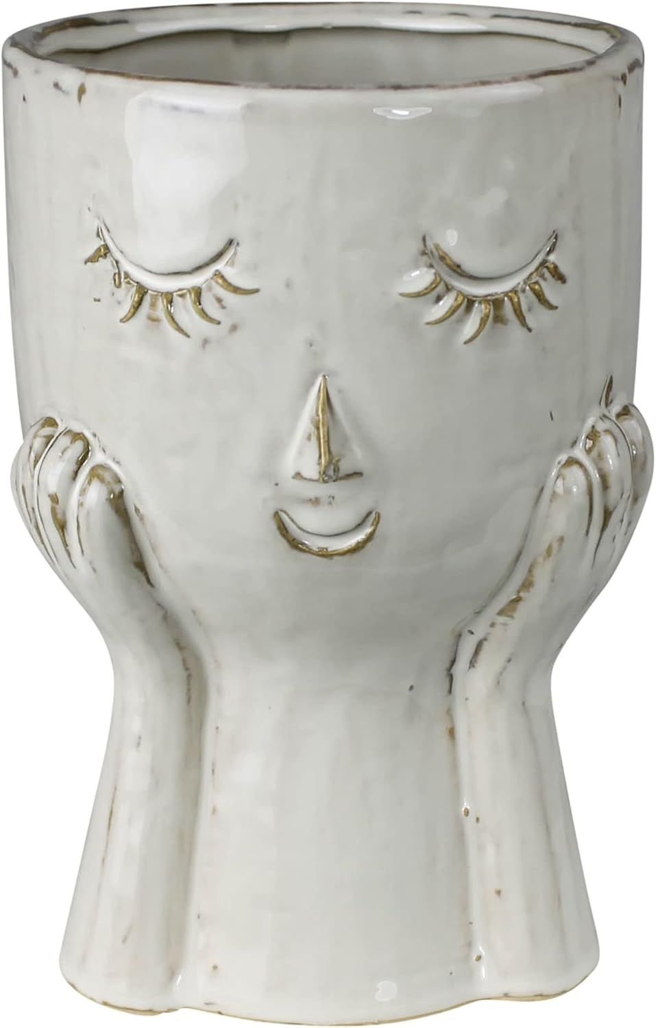 7-Inch White Ceramic Face Vase for Floral Bouquets