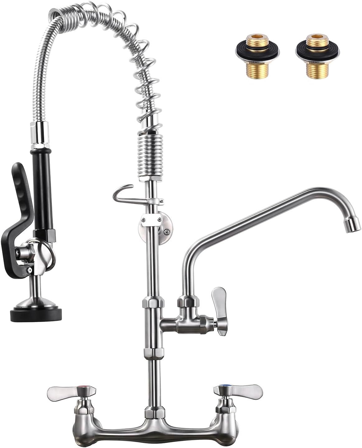 Brushed Nickel Wall Mount Commercial Kitchen Faucet with Pull Down Spray